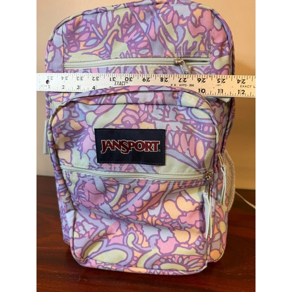 JanSport Big Student Backpack Pastel Abstract Floral Print Purple Pink Yellow